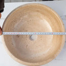 Light Beige Polished Travertine Vessel Bathroom Sink 16 Inch Round Natural Stone
