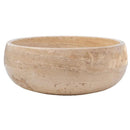 Light Beige Polished Travertine Vessel Bathroom Sink 16 Inch Round Natural Stone