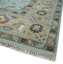 Light Blue and Camel 8x10 Hand Knotted Traditional Floral Oushak Rug by The Rug Decor