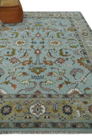 Light Blue and Camel 8x10 Hand Knotted Traditional Floral Oushak Rug by The Rug Decor