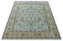 Light Blue and Camel 8x10 Hand Knotted Traditional Floral Oushak Rug by The Rug Decor
