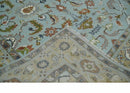 Light Blue and Camel 8x10 Hand Knotted Traditional Floral Oushak Rug by The Rug Decor