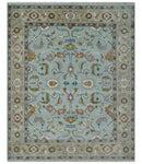 Light Blue and Camel 8x10 Hand Knotted Traditional Floral Oushak Rug by The Rug Decor