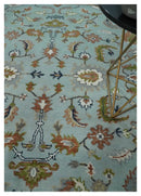 Light Blue and Camel 8x10 Hand Knotted Traditional Floral Oushak Rug by The Rug Decor