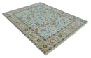 Light Blue and Camel 8x10 Hand Knotted Traditional Floral Oushak Rug by The Rug Decor