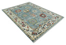 Light Blue and Ivory hand knotted 8.10x11.8 Vibrant colorful Traditional Oushak Wool Area Rug