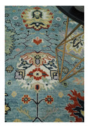 Light Blue and Ivory hand knotted 8.10x11.8 Vibrant colorful Traditional Oushak Wool Area Rug