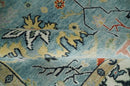 Light Blue and Ivory hand knotted 8.10x11.8 Vibrant colorful Traditional Oushak Wool Area Rug
