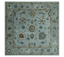 Light Blue, Beige and Gray Traditional Oriental Oushak Hand Tufted Custom Made wool Area Rug