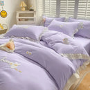 GobekUsa Cartoon Embroidery 100% Cotton Bedding Set King Queen Bedclothes