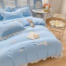 GobekUsa Cartoon Embroidery 100% Cotton Bedding Set King Queen Bedclothes