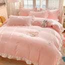 GobekUsa Cartoon Embroidery 100% Cotton Bedding Set King Queen Bedclothes