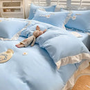 GobekUsa Cartoon Embroidery 100% Cotton Bedding Set King Queen Bedclothes