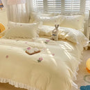GobekUsa Cartoon Embroidery 100% Cotton Bedding Set King Queen Bedclothes