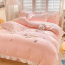 GobekUsa Cartoon Embroidery 100% Cotton Bedding Set King Queen Bedclothes