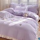 GobekUsa Cartoon Embroidery 100% Cotton Bedding Set King Queen Bedclothes