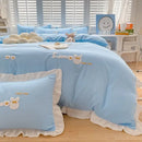 GobekUsa Cartoon Embroidery 100% Cotton Bedding Set King Queen Bedclothes