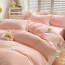 GobekUsa Cartoon Embroidery 100% Cotton Bedding Set King Queen Bedclothes