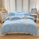 GobekUsa Cartoon Embroidery 100% Cotton Bedding Set King Queen Bedclothes