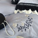 GobekUsa Flowers Embroidery Ruffles Cotton Bedding Set with Duvet Cover, Sheet, Pillowcases
