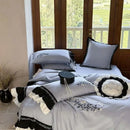 GobekUsa Flowers Embroidery Ruffles Cotton Bedding Set with Duvet Cover, Sheet, Pillowcases