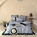 GobekUsa Flowers Embroidery Ruffles Cotton Bedding Set with Duvet Cover, Sheet, Pillowcases