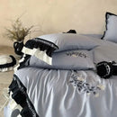 GobekUsa Flowers Embroidery Ruffles Cotton Bedding Set with Duvet Cover, Sheet, Pillowcases