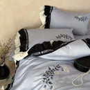 GobekUsa Flowers Embroidery Ruffles Cotton Bedding Set with Duvet Cover, Sheet, Pillowcases