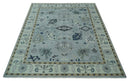 Light Blue Hand Knotted 100% Premium Wool Traditional Oushak Multi Size Area Rug