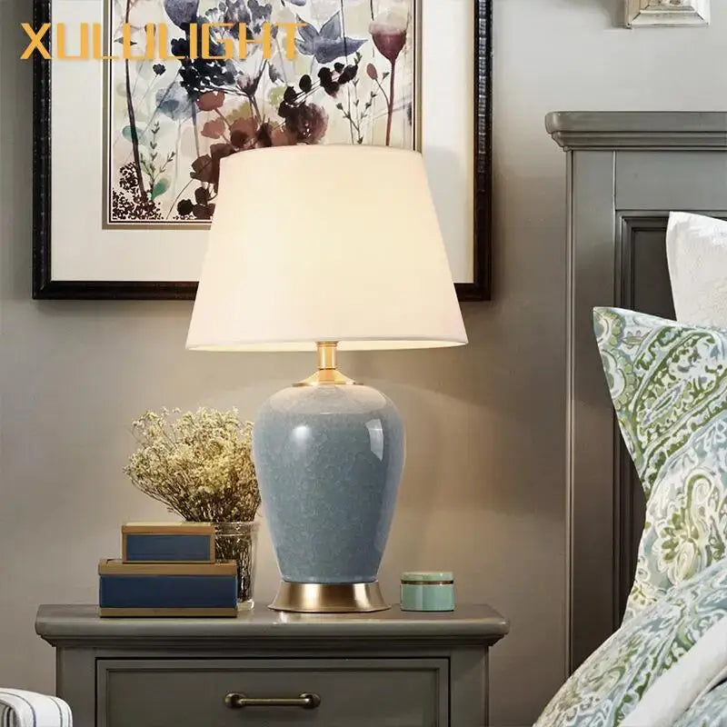 GobekUsa Ice Crack Ceramic Table Lamp for Bedroom and Study