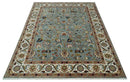 Light Blue, Ivory and Peach Turkish Design Traditional Floral 8x10 and 9x12 Hand Knotted Wool Area Rug by The Rug Decor