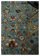 Light Blue, Ivory and Peach Turkish Design Traditional Floral 8x10 and 9x12 Hand Knotted Wool Area Rug by The Rug Decor