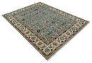 Light Blue, Ivory and Peach Turkish Design Traditional Floral 8x10 and 9x12 Hand Knotted Wool Area Rug by The Rug Decor