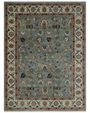 Light Blue, Ivory and Peach Turkish Design Traditional Floral 8x10 and 9x12 Hand Knotted Wool Area Rug by The Rug Decor