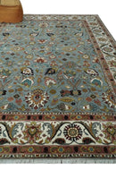 Light Blue, Ivory and Peach Turkish Design Traditional Floral 8x10 and 9x12 Hand Knotted Wool Area Rug by The Rug Decor