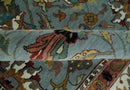 Light Blue, Ivory and Peach Turkish Design Traditional Floral 8x10 and 9x12 Hand Knotted Wool Area Rug by The Rug Decor