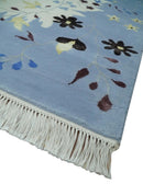 Light Blue, Ivory, Charcoal and Brown Hand Knotted Traditional Floral 6.6x10 Wool Area Rug