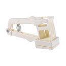 Light blue spring loaded garlic press slicer – kitchen tool by Decorbites
