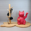 Light brown cat wooden key rack holder – living room storage tree by Decorbites