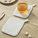 Light gray cotton linen coaster set with handle for dining room by Decorbites