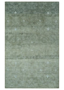 Light Green and Silver Traditional Large design 5x8 Hand Knotted wool and Art Silk Area Rug