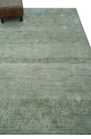 Light Green and Silver Traditional Large design 5x8 Hand Knotted wool and Art Silk Area Rug