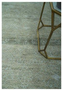 Light Green and Silver Traditional Large design 5x8 Hand Knotted wool and Art Silk Area Rug