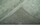 Light Green and Silver Traditional Large design 5x8 Hand Knotted wool and Art Silk Area Rug
