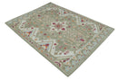 Light Green, Ivory and Maroon Traditional Hand knotted Custom Made wool Area Rug