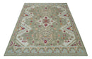 Light Green, Ivory and Maroon Traditional Hand knotted Custom Made wool Area Rug
