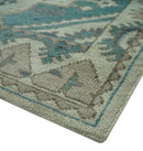 Light Green Teal Charcoal Wool Area Rug - Hand-Knotted Traditional