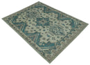 Light Green Teal Charcoal Wool Area Rug - Hand-Knotted Traditional