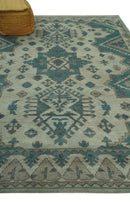 Light Green Teal Charcoal Wool Area Rug - Hand-Knotted Traditional