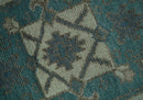 Light Green Teal Charcoal Wool Area Rug - Hand-Knotted Traditional